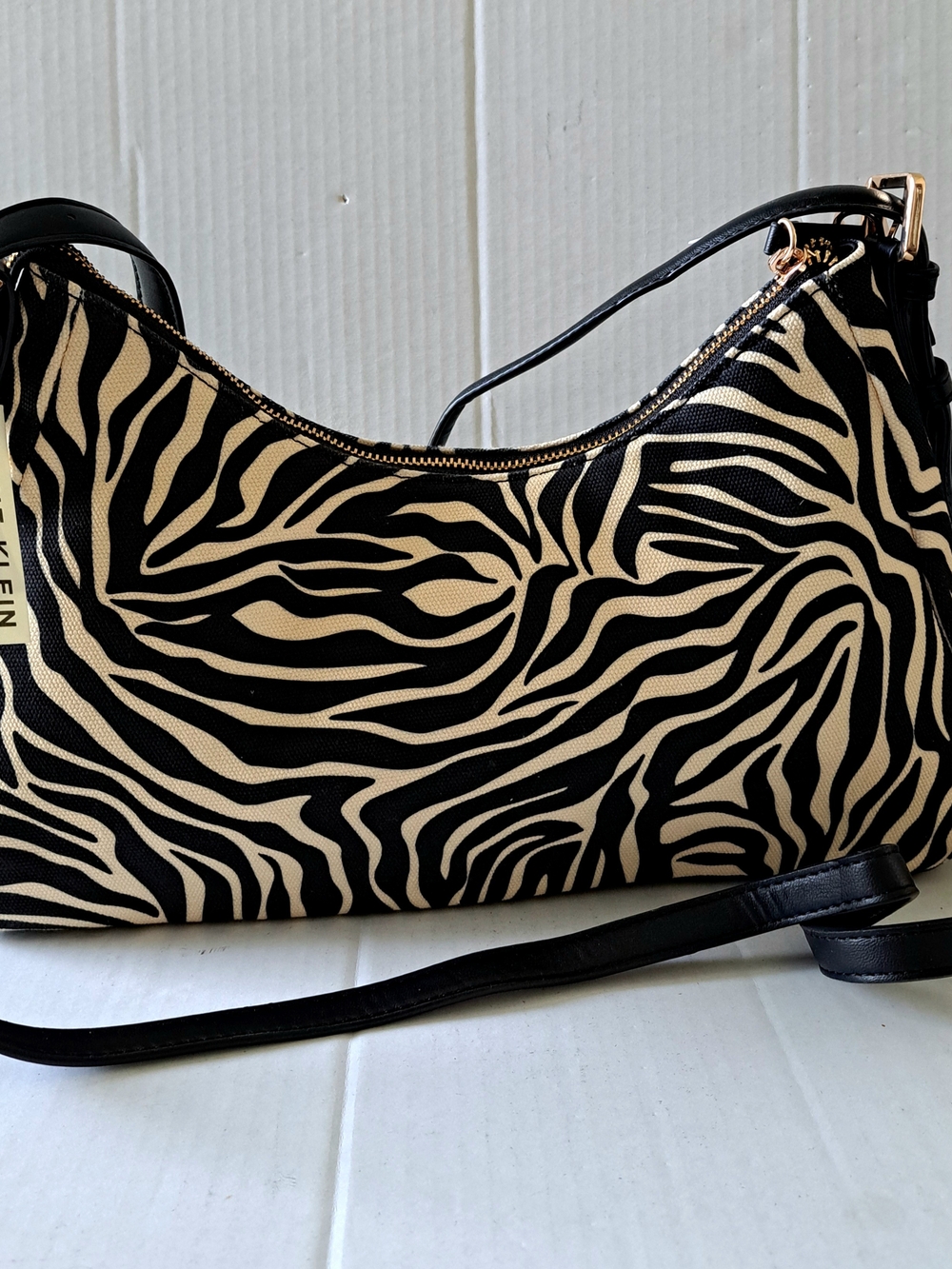 Anne Klein Black & Cream Zebra-Print Shoulder Bag / Crossbody